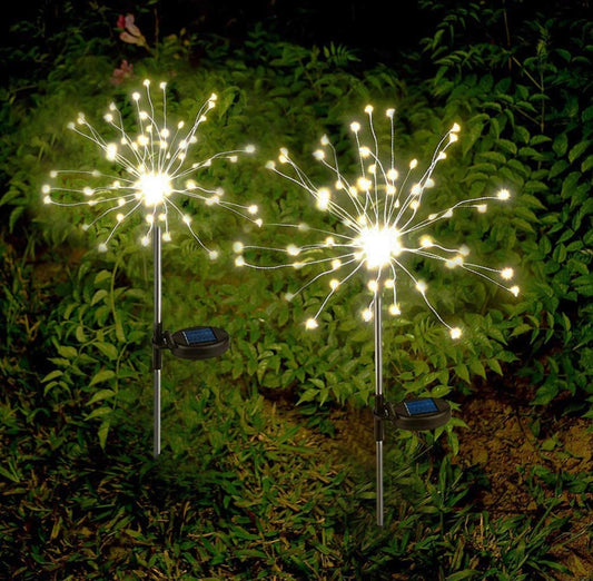 2 Pack Solar Garden Firework Lights Solar Powered String Light with 2 Lighting Modes Twinkling and Steady - Outdoor Solar Outlet