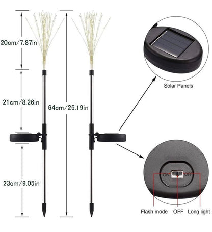 2 Pack Solar Garden Firework Lights Solar Powered String Light with 2 Lighting Modes Twinkling and Steady - Outdoor Solar Outlet