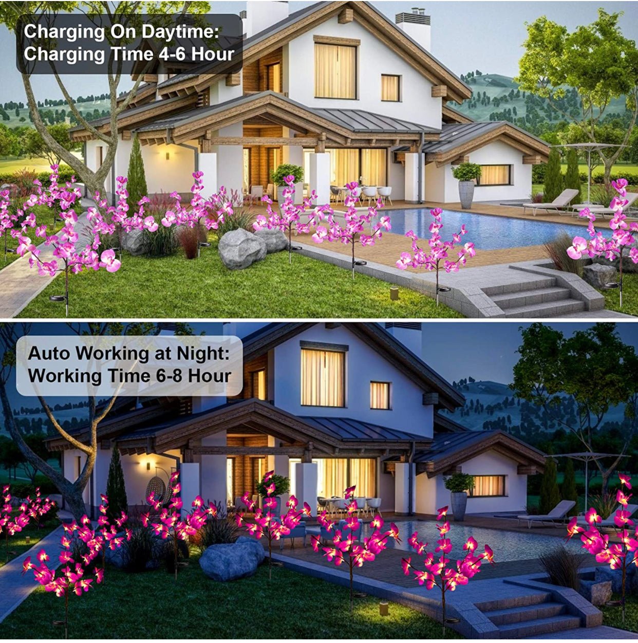 2 Pack Solar Orchid Flower Lights -40 Flowers - Outdoor Solar Outlet