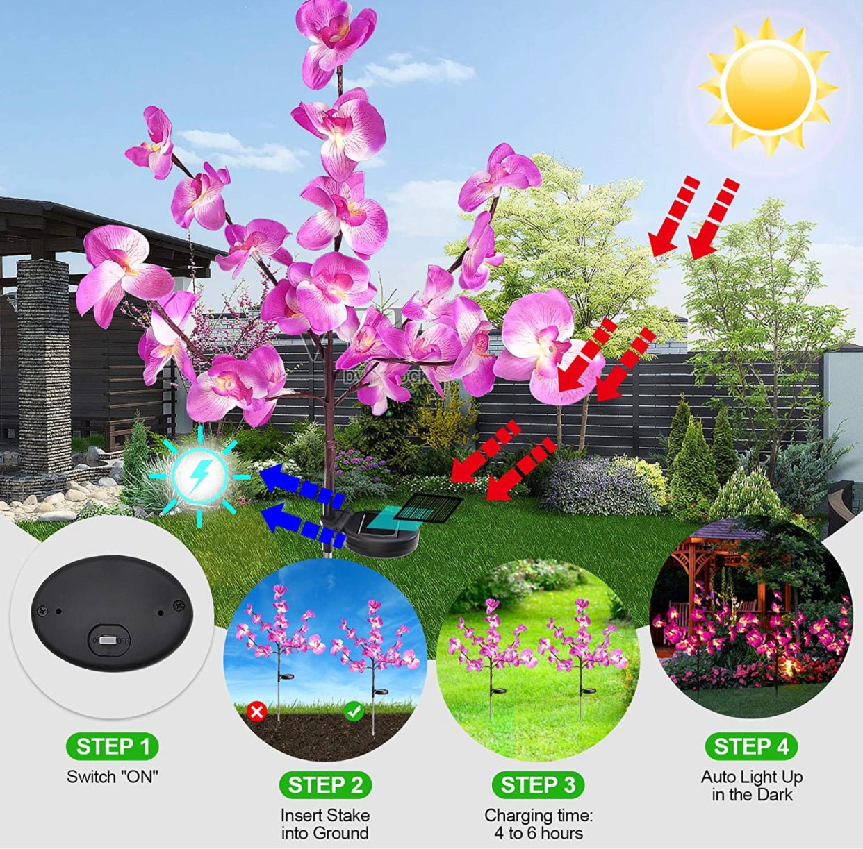 2 Pack Solar Orchid Flower Lights -40 Flowers - Outdoor Solar Outlet