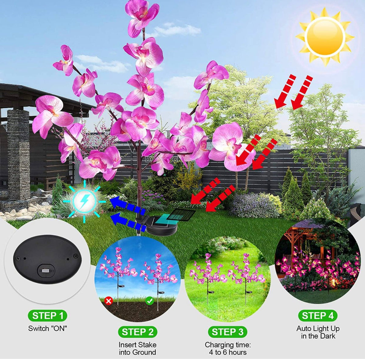 2 Pack Solar Orchid Flower Lights -40 Flowers - Outdoor Solar Outlet