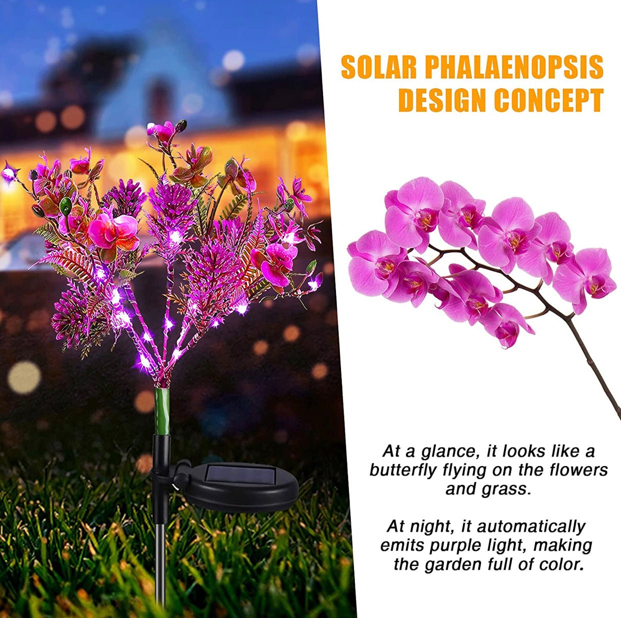 2 Pack Solar Powered Phalaenopsis Flowers Lights Design, Waterproof - Outdoor Solar Outlet