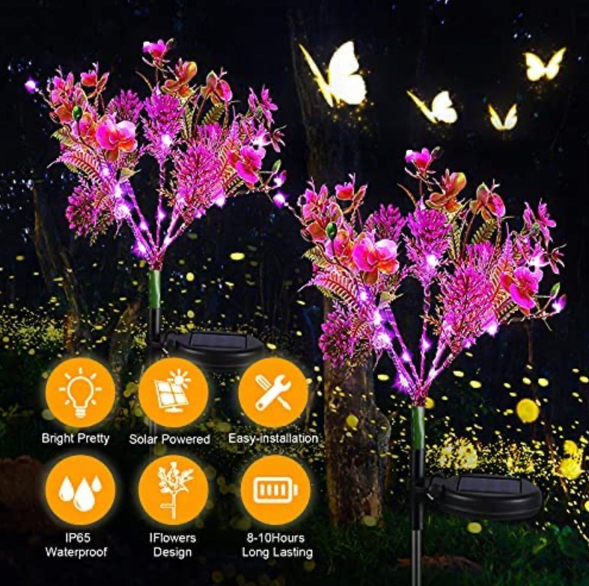 2 Pack Solar Powered Phalaenopsis Flowers Lights Design, Waterproof - Outdoor Solar Outlet