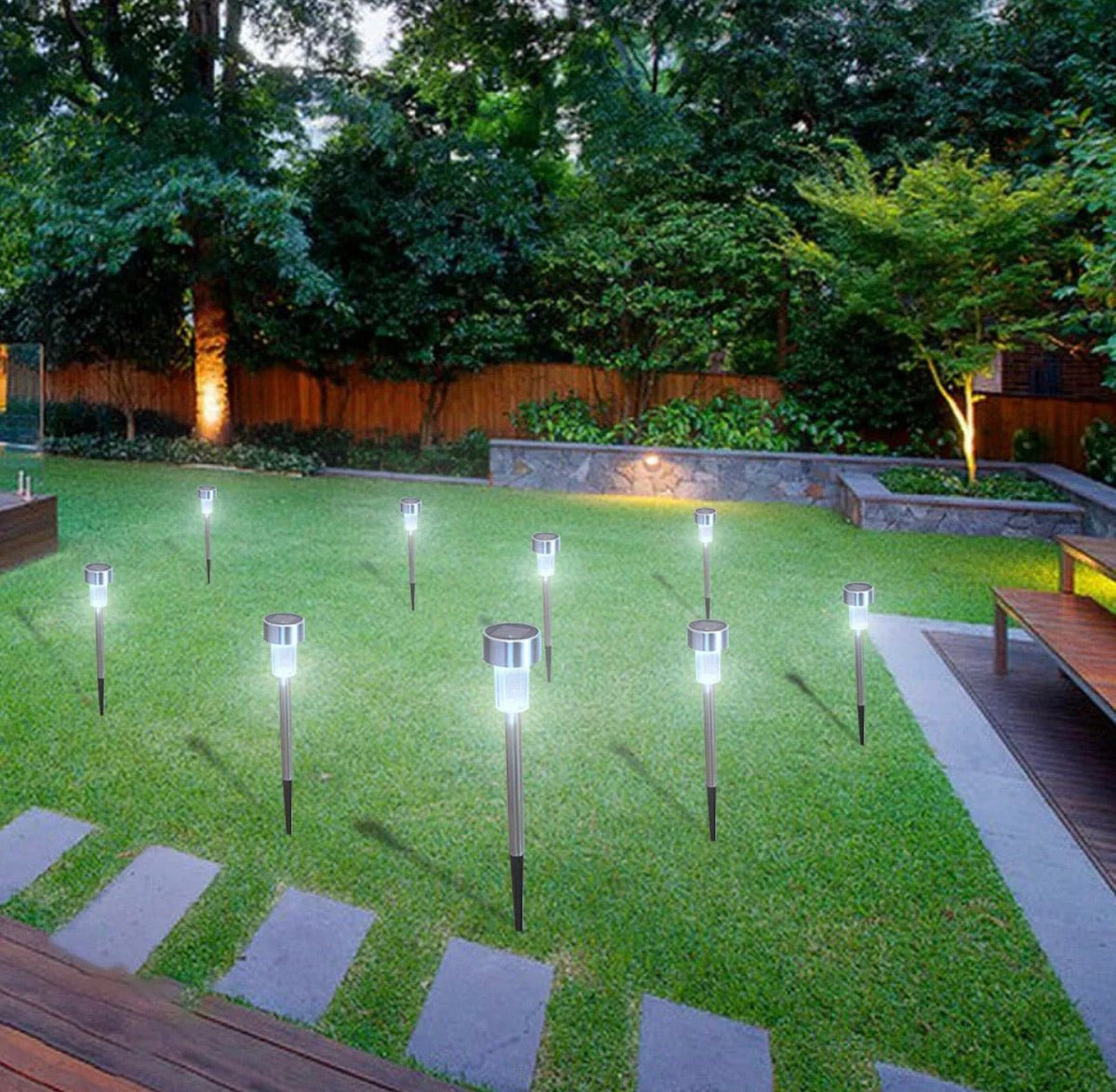 24 Pack Outdoor Stainless Steel Solar Power Lawn Garden Landscape Path LED Light - Outdoor Solar Outlet