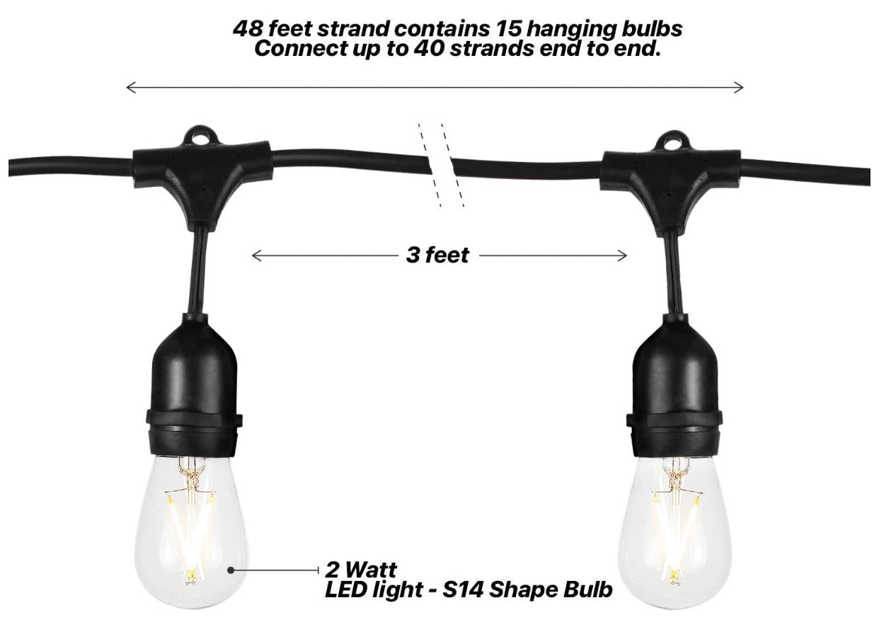 24Ft Plug-In LED Outdoor String Lights Waterproof- Hanging, Dimmable 2W Vintage Edison Bulbs - Outdoor Solar Outlet