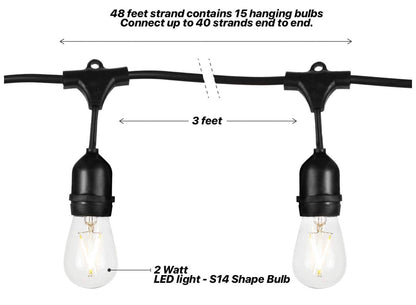 24Ft Plug-In LED Outdoor String Lights Waterproof- Hanging, Dimmable 2W Vintage Edison Bulbs - Outdoor Solar Outlet
