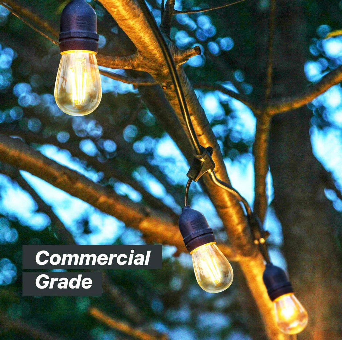 24Ft Plug-In LED Outdoor String Lights Waterproof- Hanging, Dimmable 2W Vintage Edison Bulbs - Outdoor Solar Outlet