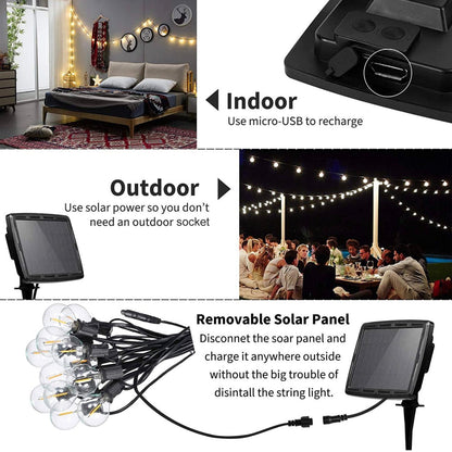 27 Ft Pro - Globe Solar LED Outdoor String Lights – Waterproof, G40 Retro Edison Filament Bulbs -Warm White - Outdoor Solar Outlet