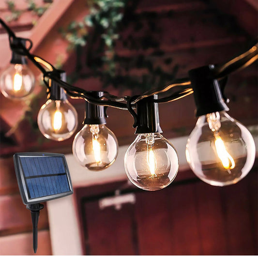 27 Ft Pro - Globe Solar LED Outdoor String Lights – Waterproof, G40 Retro Edison Filament Bulbs -Warm White - Outdoor Solar Outlet