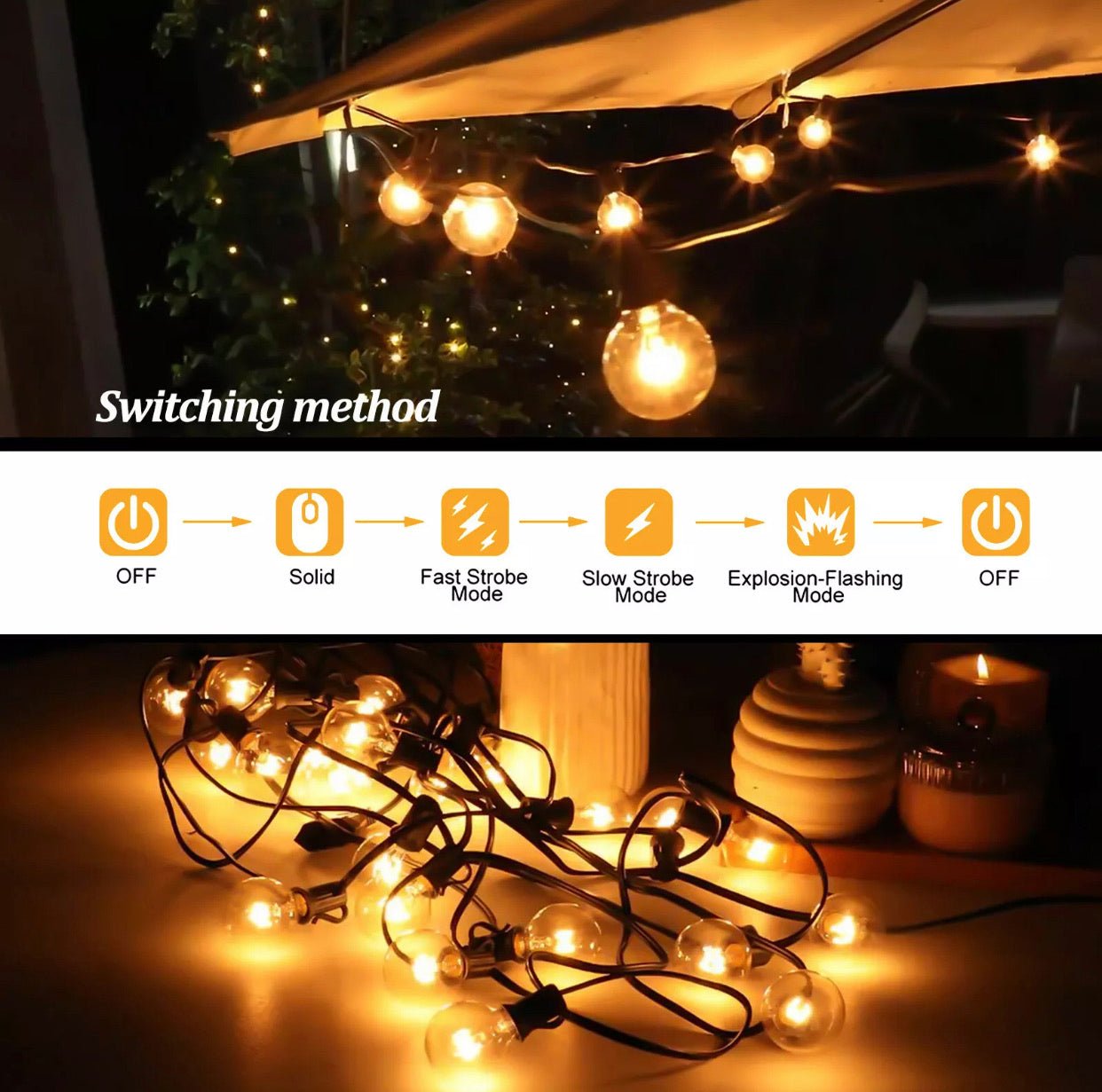 27 Ft Pro - Globe Solar LED Outdoor String Lights – Waterproof, G40 Retro Edison Filament Bulbs -Warm White - Outdoor Solar Outlet