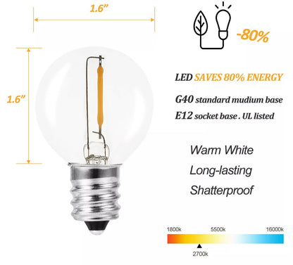 27 Ft Pro - Globe Solar LED Outdoor String Lights – Waterproof, G40 Retro Edison Filament Bulbs -Warm White - Outdoor Solar Outlet