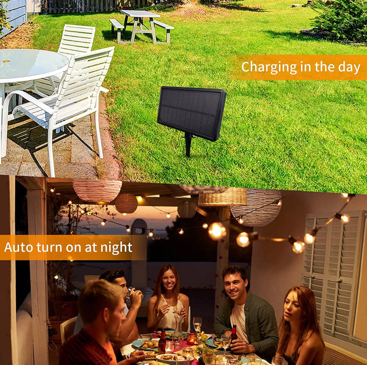 27 Ft Pro - Globe Solar LED Outdoor String Lights – Waterproof, G40 Retro Edison Filament Bulbs -Warm White - Outdoor Solar Outlet