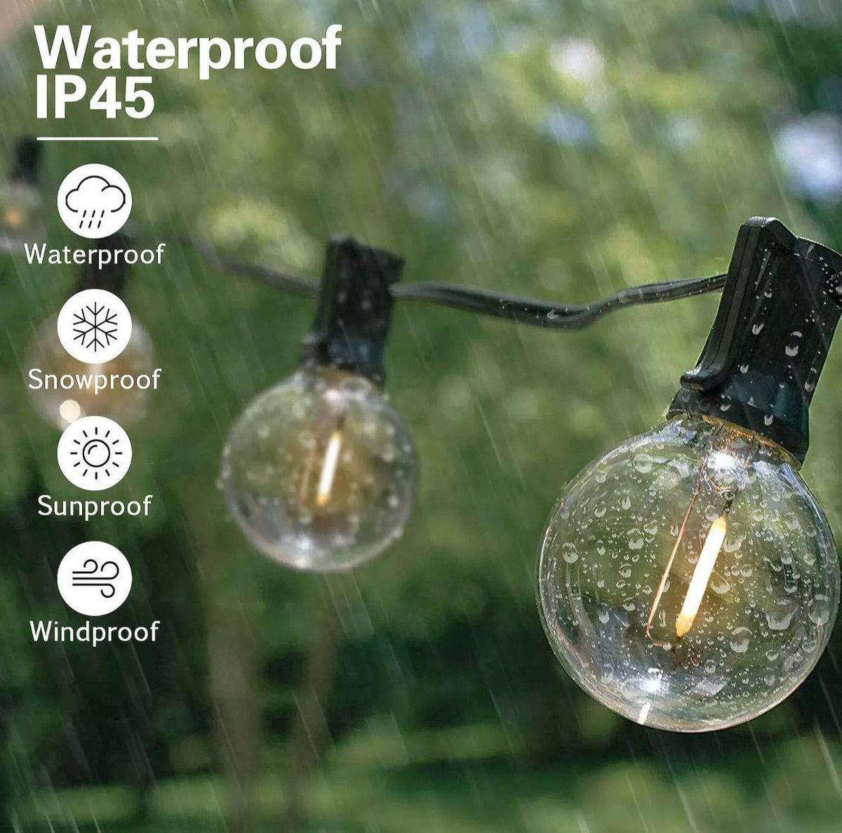 27 Ft Pro - Globe Solar LED Outdoor String Lights – Waterproof, G40 Retro Edison Filament Bulbs -Warm White - Outdoor Solar Outlet