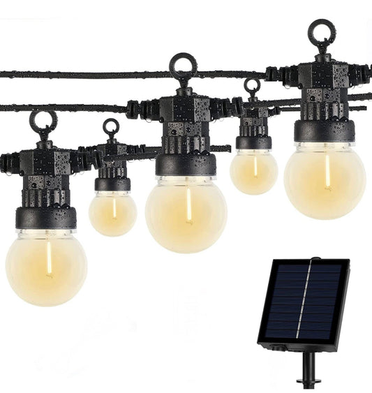 27 Ft Solar LED Outdoor String Lights – 1W Retro Edison Globe Bulbs Waterproof - 27 Ft Bistro Lights - Outdoor Solar Outlet