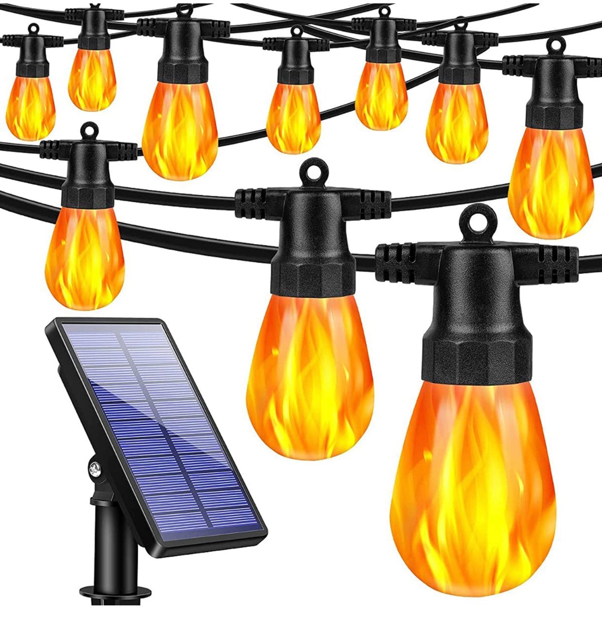 27Ft Solar Flickering LED Bulbs - Solar Panel Powered Hanging String Lights -12 Bulbs - Outdoor Solar Outlet