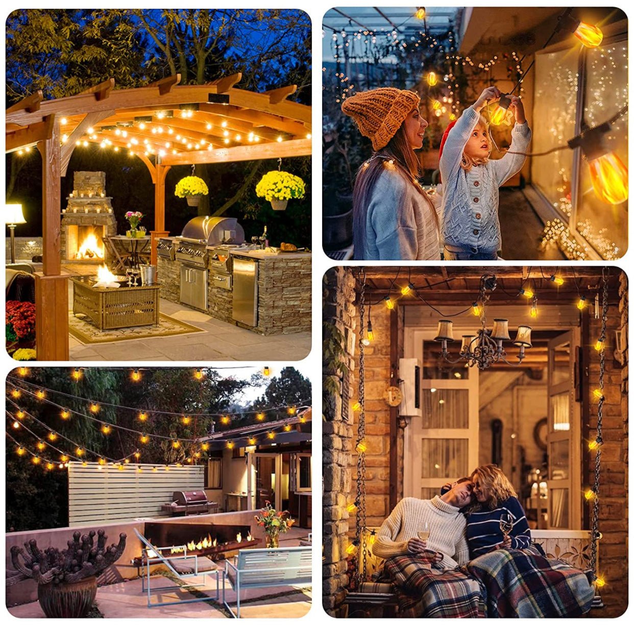 27Ft Solar Flickering LED Bulbs - Solar Panel Powered Hanging String Lights -12 Bulbs - Outdoor Solar Outlet