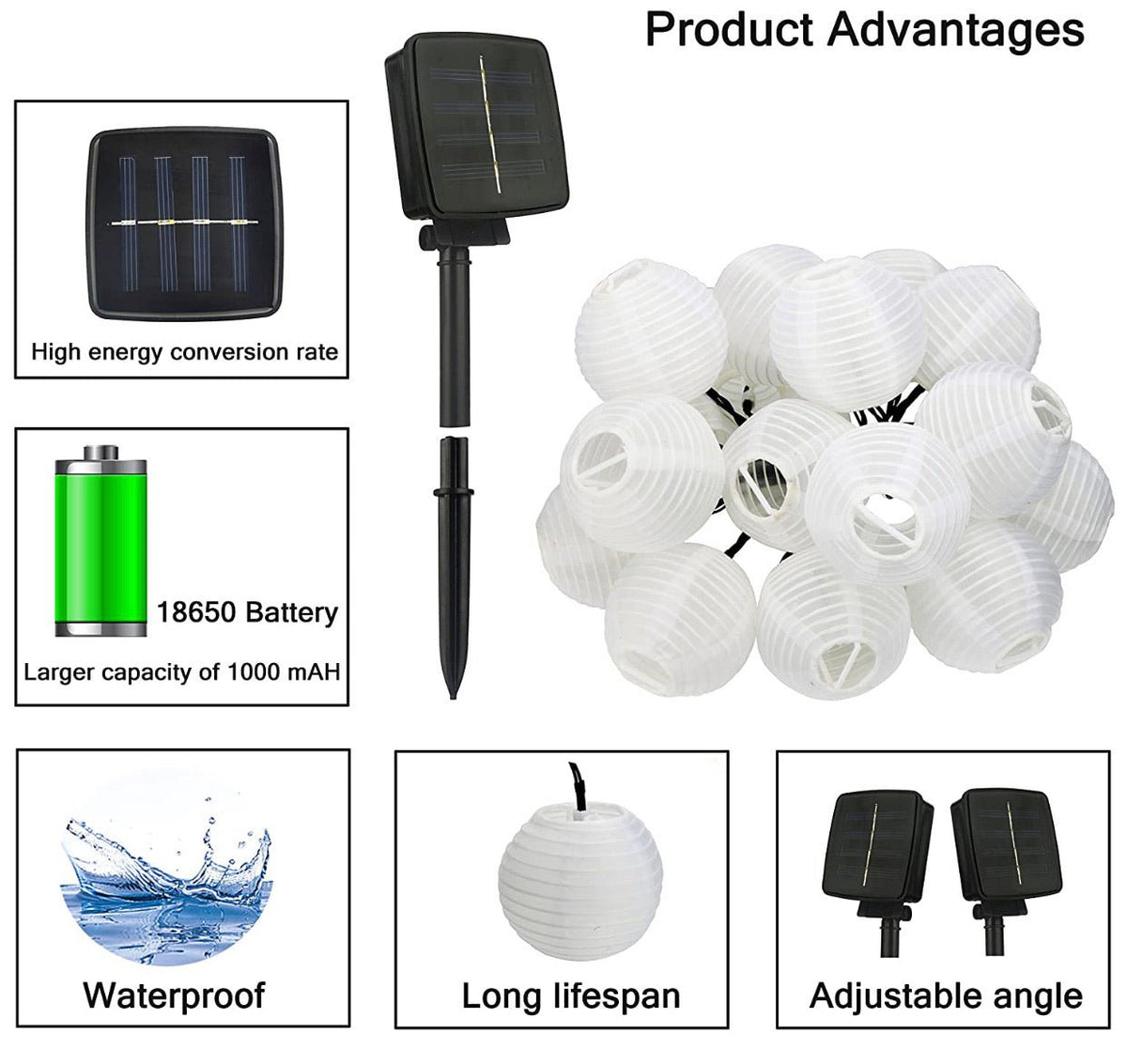 27Ft Solar Lamp Lantern Led Solar Garden Light Garland -10 Bulbs - Outdoor Solar Outlet
