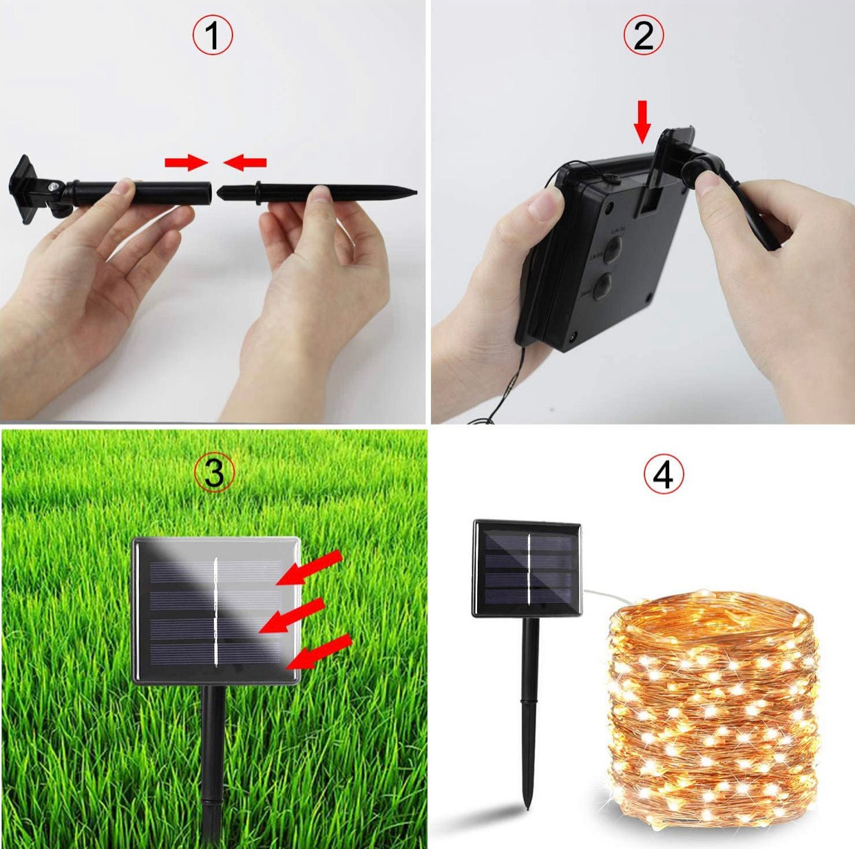 2PK Solar String Lights Outdoor Copper Wire, Waterproof Solar Fairy Lights with 8 Lighting Modes - Outdoor Solar Outlet