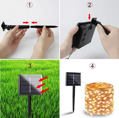 2PK Solar String Lights Outdoor Copper Wire, Waterproof Solar Fairy Lights with 8 Lighting Modes - Outdoor Solar Outlet