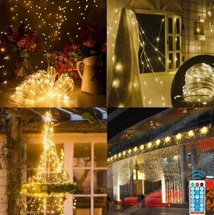 2PK Solar String Lights Outdoor Copper Wire, Waterproof Solar Fairy Lights with 8 Lighting Modes - Outdoor Solar Outlet