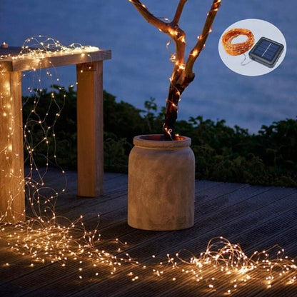 2PK Solar String Lights Outdoor Copper Wire, Waterproof Solar Fairy Lights with 8 Lighting Modes - Outdoor Solar Outlet