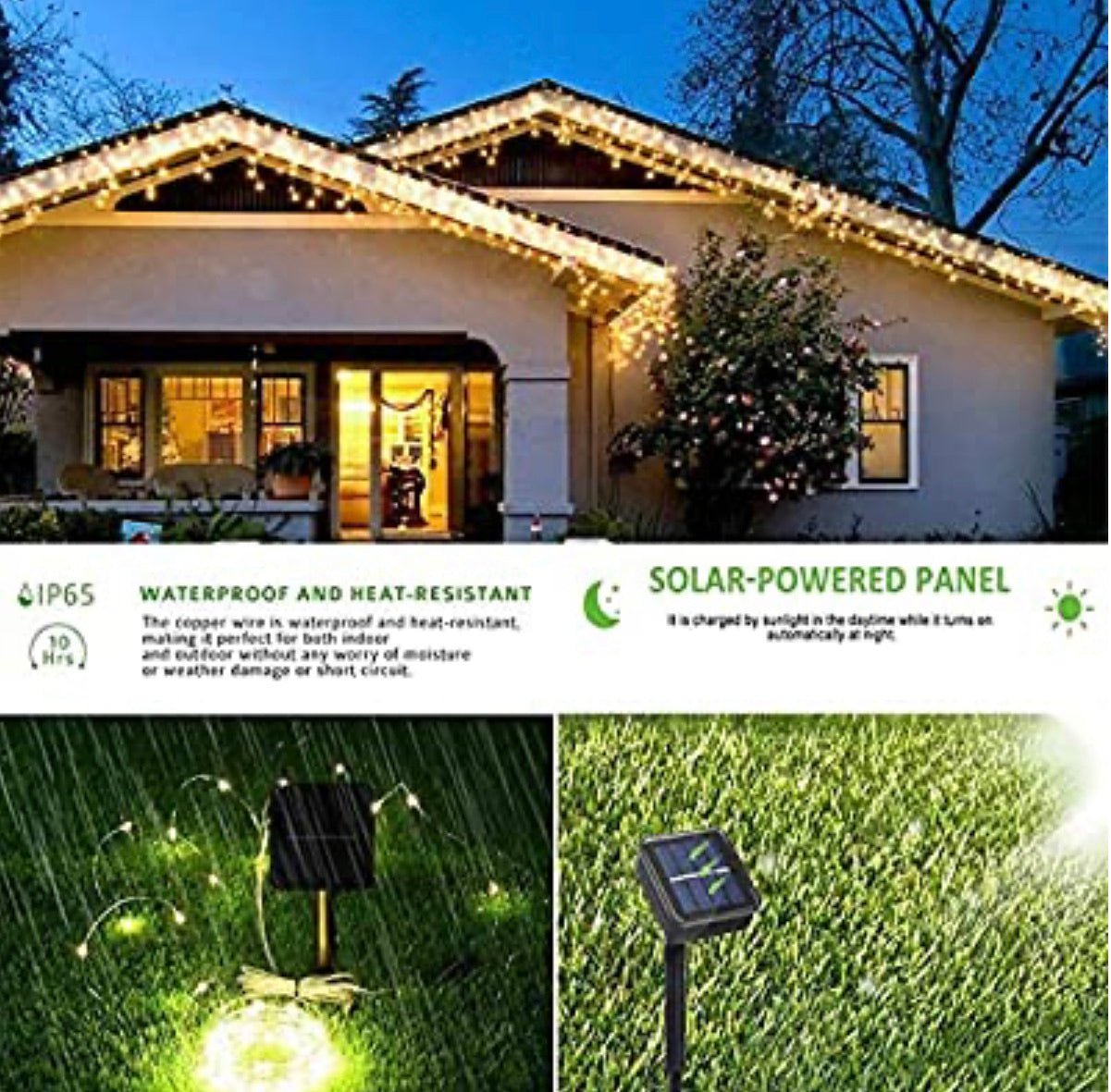 2PK Solar String Lights Outdoor Copper Wire, Waterproof Solar Fairy Lights with 8 Lighting Modes - Outdoor Solar Outlet