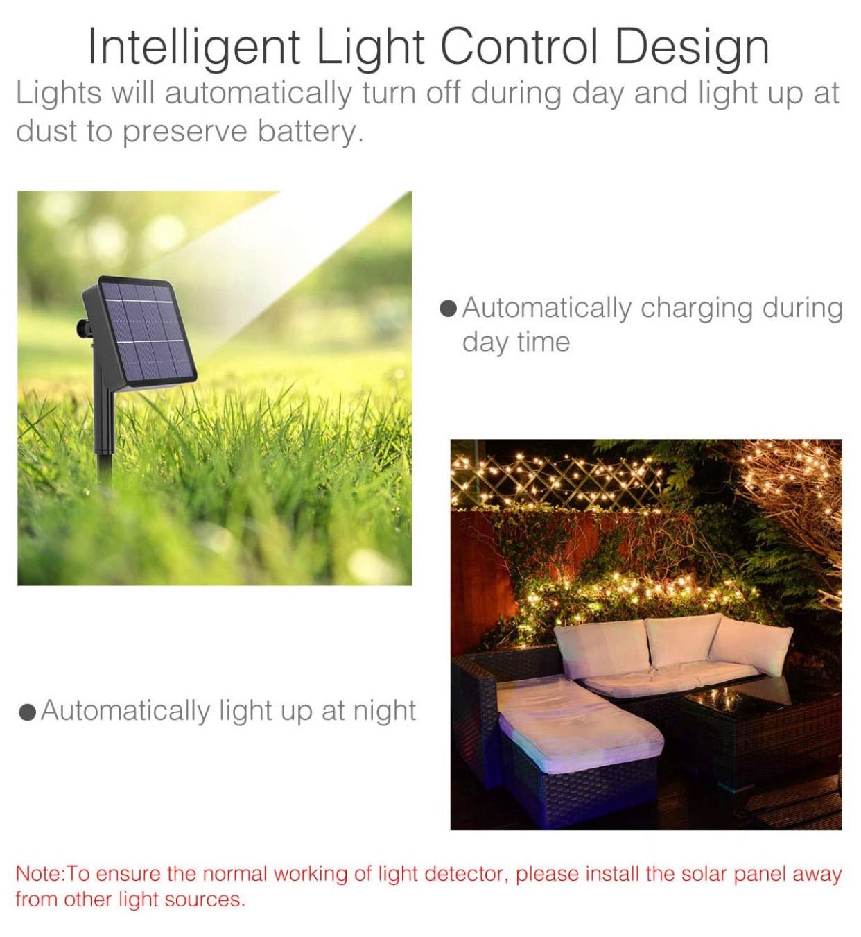 2PK Solar String Lights Outdoor Copper Wire, Waterproof Solar Fairy Lights with 8 Lighting Modes - Outdoor Solar Outlet