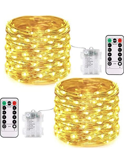 2PK Solar String Lights Outdoor Copper Wire, Waterproof Solar Fairy Lights with 8 Lighting Modes - Outdoor Solar Outlet