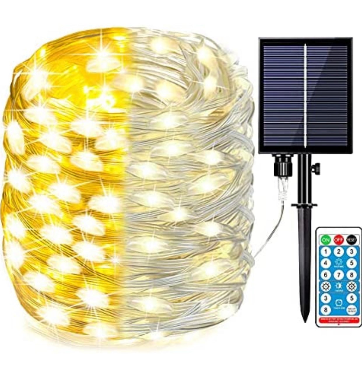 2PK Solar String Lights Outdoor Copper Wire, Waterproof Solar Fairy Lights with 8 Lighting Modes - Outdoor Solar Outlet