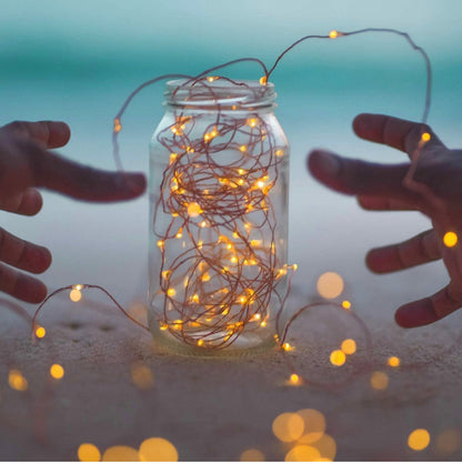 2PK Solar String Lights Outdoor Copper Wire, Waterproof Solar Fairy Lights with 8 Lighting Modes - Outdoor Solar Outlet