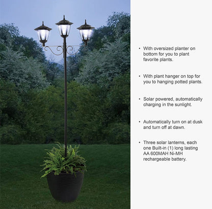 3 Fixture Outdoor Solar LED Lamp Post With 50 Lumen - 72Inch - Outdoor Solar Outlet
