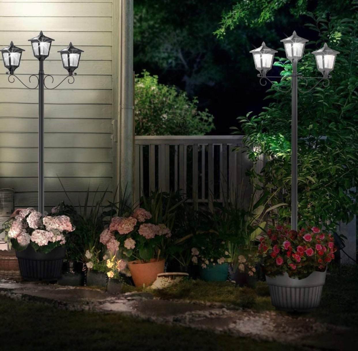 3 Fixture Outdoor Solar LED Lamp Post With 50 Lumen - 72Inch - Outdoor Solar Outlet
