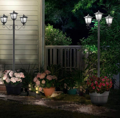 3 Fixture Outdoor Solar LED Lamp Post With 50 Lumen - 72Inch - Outdoor Solar Outlet