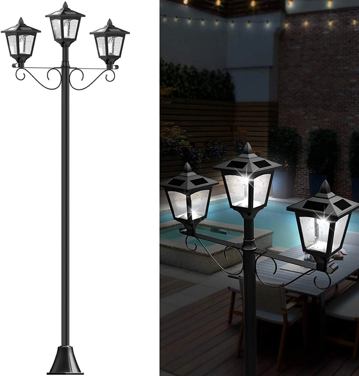 3 Fixture Outdoor Solar LED Lamp Post With 50 Lumen - 72Inch - Outdoor Solar Outlet