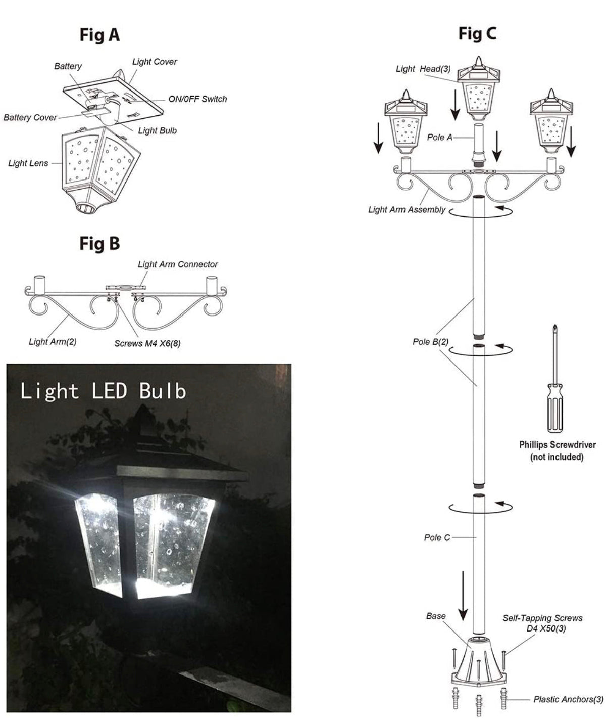 3 Fixture Outdoor Solar LED Lamp Post With 50 Lumen - 72Inch - Outdoor Solar Outlet