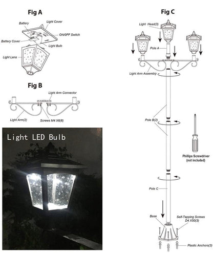 3 Fixture Outdoor Solar LED Lamp Post With 50 Lumen - 72Inch - Outdoor Solar Outlet
