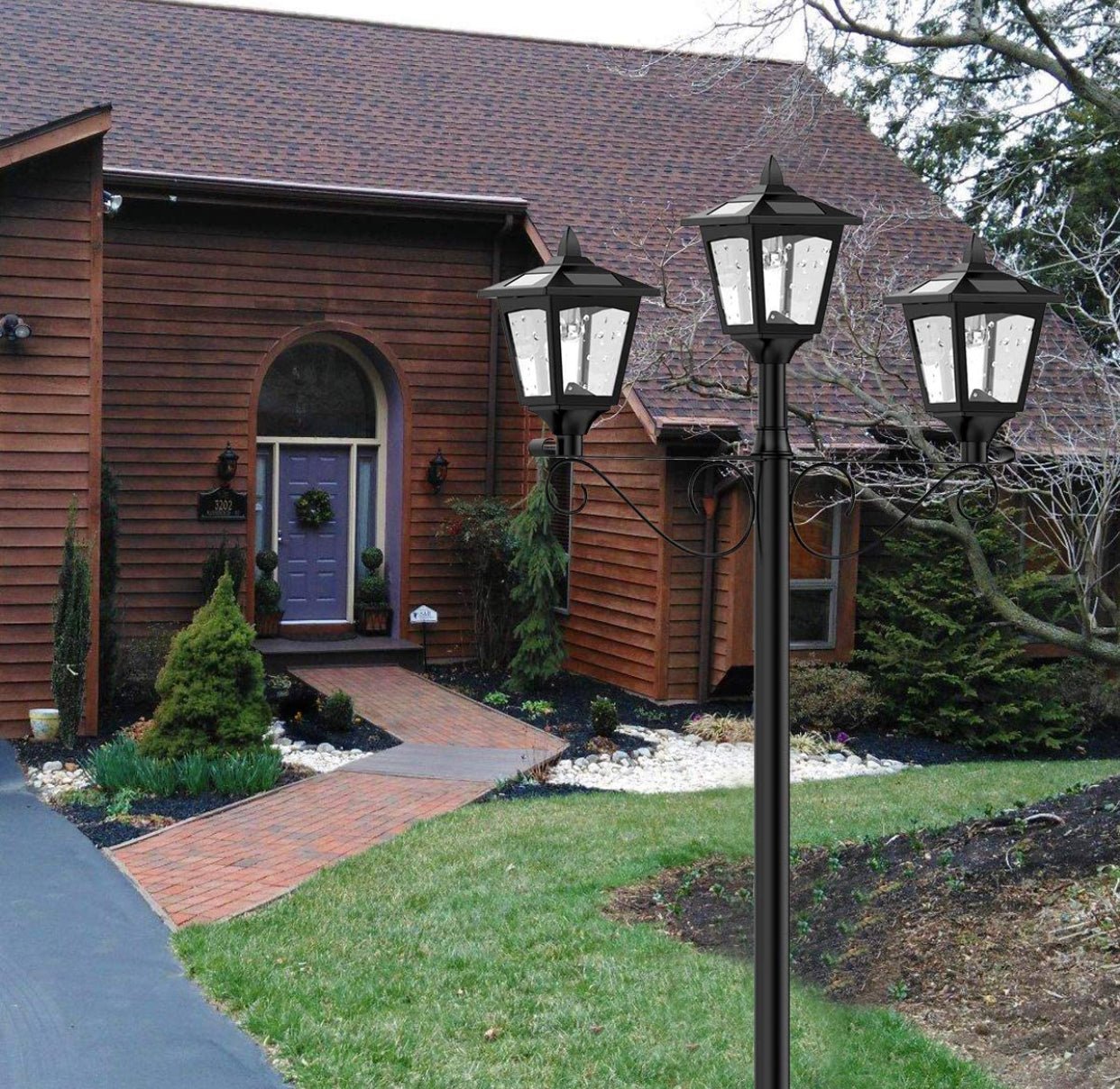 3 Fixture Outdoor Solar LED Lamp Post With 50 Lumen - 72Inch - Outdoor Solar Outlet
