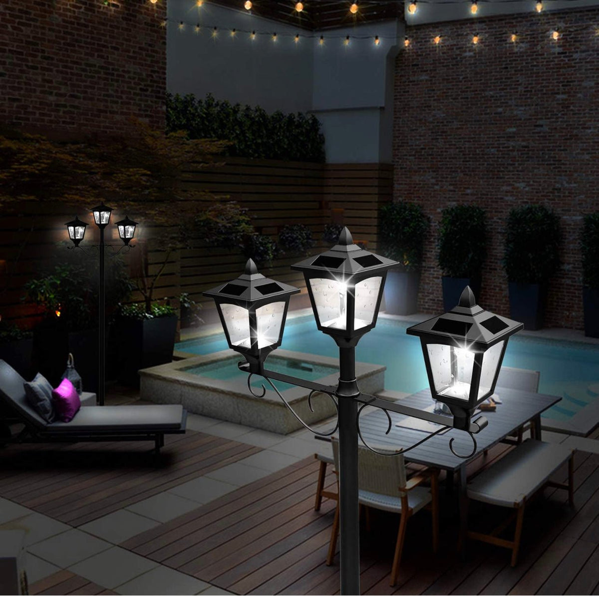 3 Fixture Outdoor Solar LED Lamp Post With 50 Lumen - 72Inch - Outdoor Solar Outlet
