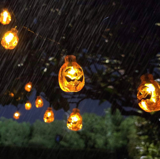33Ft Solar Powered Pumpkin Halloween String Lights 50 LED with 8 Lighting Modes - Outdoor Solar Outlet
