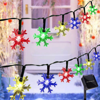 33Ft Solar Snowflake Twinkle Star String Lights, 100 LED Outdoor 8 Lighting Modes & Waterproof - Outdoor Solar Outlet