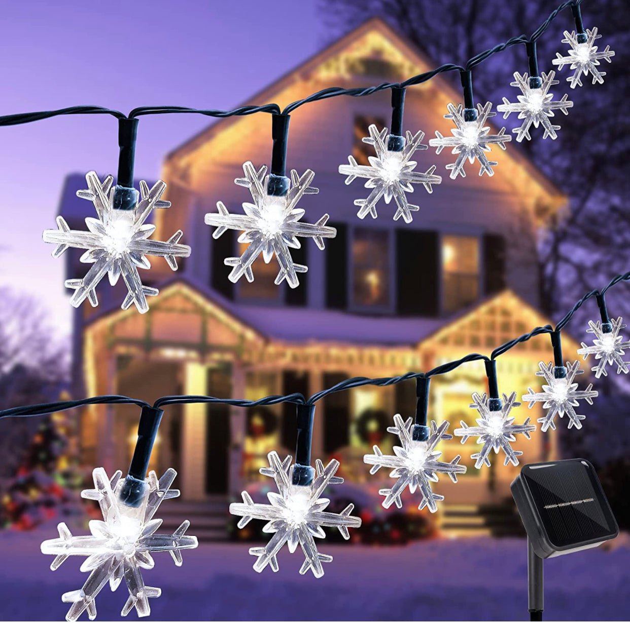 33Ft Solar Snowflake Twinkle Star String Lights, 100 LED Outdoor 8 Lighting Modes & Waterproof - Outdoor Solar Outlet