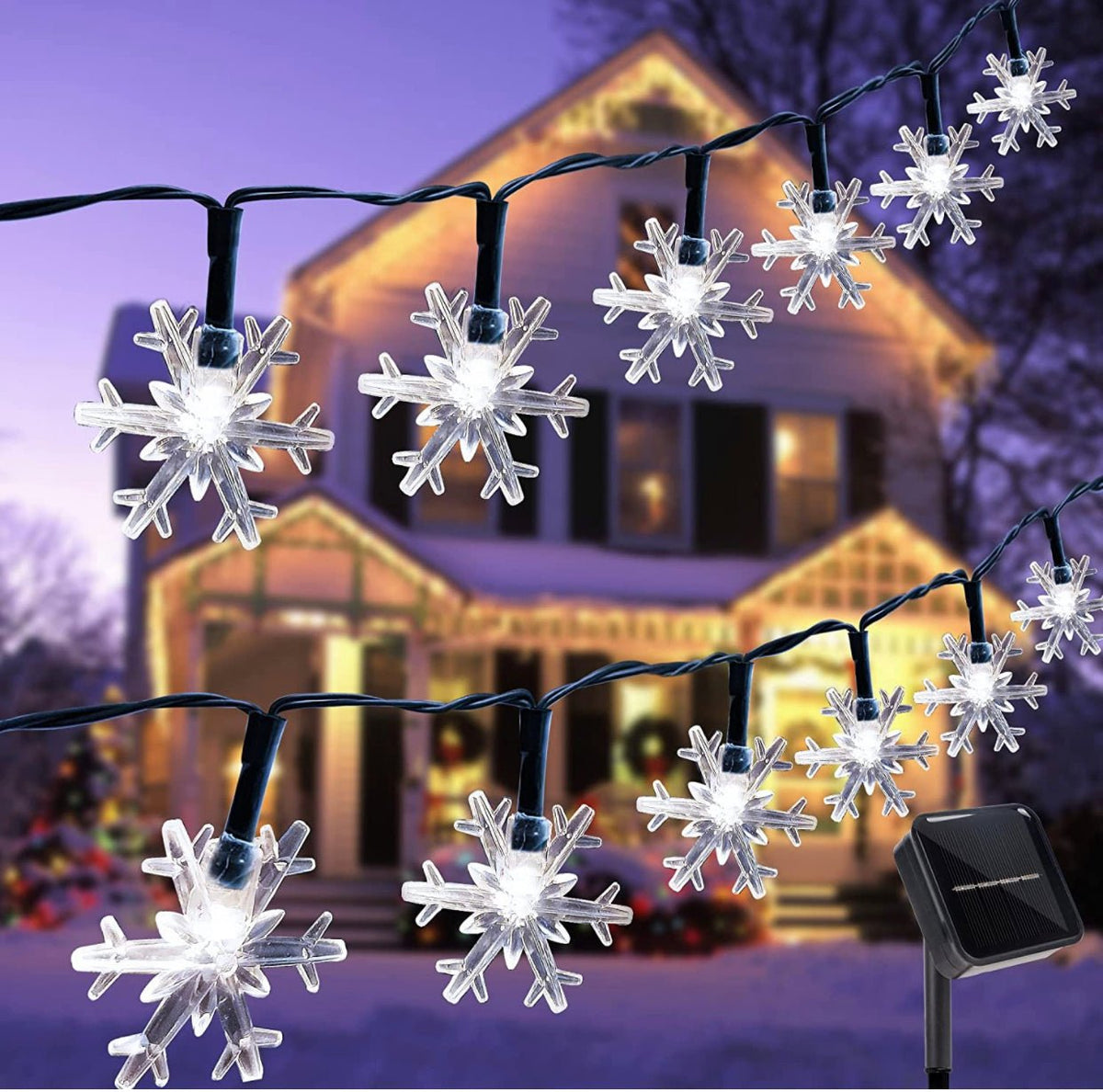 33Ft Solar Snowflake Twinkle Star String Lights, 100 LED Outdoor 8 Lighting Modes & Waterproof - Outdoor Solar Outlet