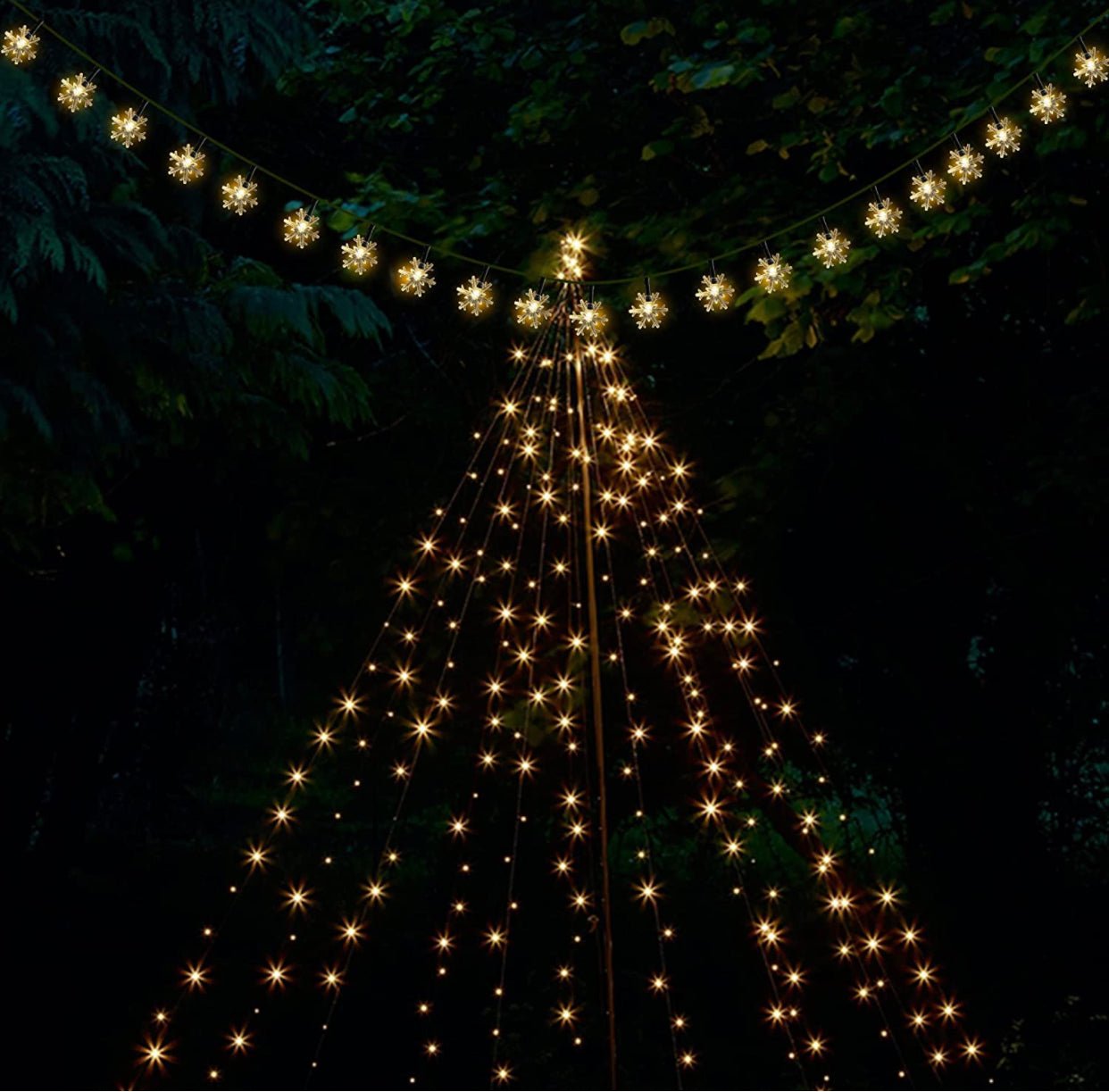 33Ft Solar Snowflake Twinkle Star String Lights, 100 LED Outdoor 8 Lighting Modes & Waterproof - Outdoor Solar Outlet