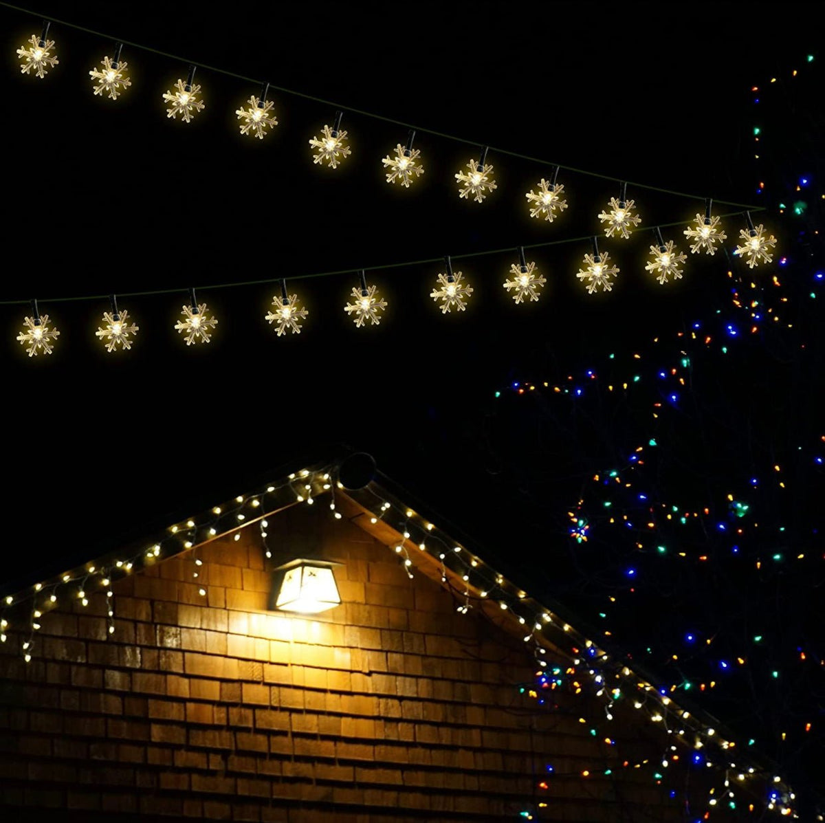 33Ft Solar Snowflake Twinkle Star String Lights, 100 LED Outdoor 8 Lighting Modes & Waterproof - Outdoor Solar Outlet