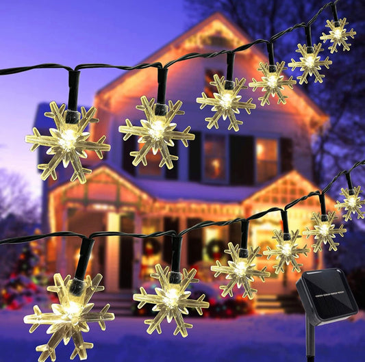 33Ft Solar Snowflake Twinkle Star String Lights, 100 LED Outdoor 8 Lighting Modes & Waterproof - Outdoor Solar Outlet