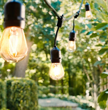48 Ft Plug-In LED Outdoor String Lights Waterproof- Hanging, Dimmable 2W Vintage Edison Bulbs - Outdoor Solar Outlet