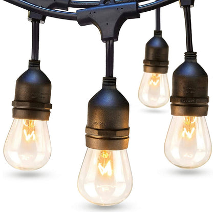 48 Ft Plug-In LED Outdoor String Lights Waterproof- Hanging, Dimmable 2W Vintage Edison Bulbs - Outdoor Solar Outlet