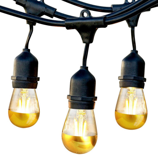 48Ft Plug-In Ambience Pro - Anti Glare, Beautiful Gold Tip Outdoor String Lights Dimmable LED Bulbs - 48 Ft - Outdoor Solar Outlet