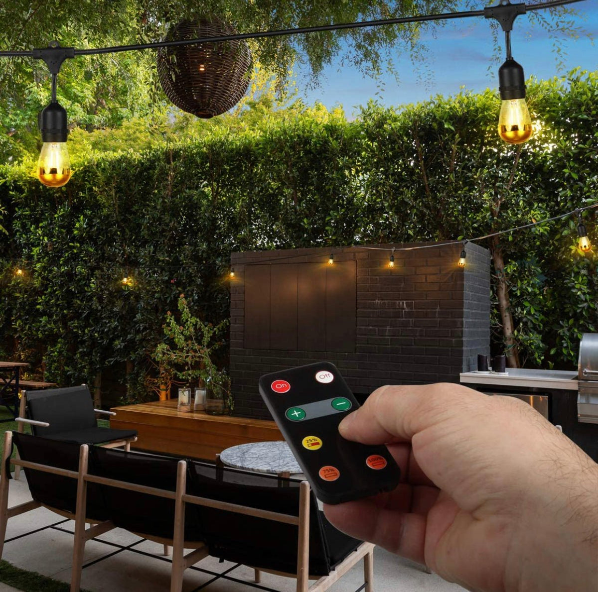 48Ft Plug-In Ambience Pro - Anti Glare, Beautiful Gold Tip Outdoor String Lights Dimmable LED Bulbs - 48 Ft - Outdoor Solar Outlet