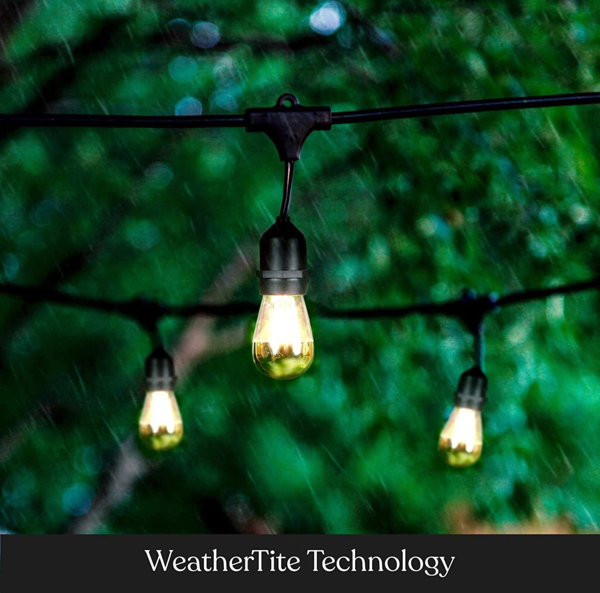 48Ft Plug-In Ambience Pro - Anti Glare, Beautiful Gold Tip Outdoor String Lights Dimmable LED Bulbs - 48 Ft - Outdoor Solar Outlet